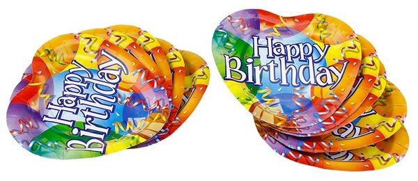 Farfurii carton Happy Birthday, forma inima 18.5x17.5cm, set 10 bucati