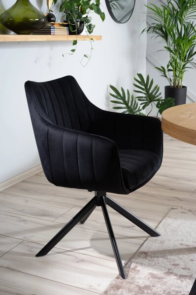 Scaun living rotativ AZALIA, negru, stofa catifelata/metal, 61x44x86 c