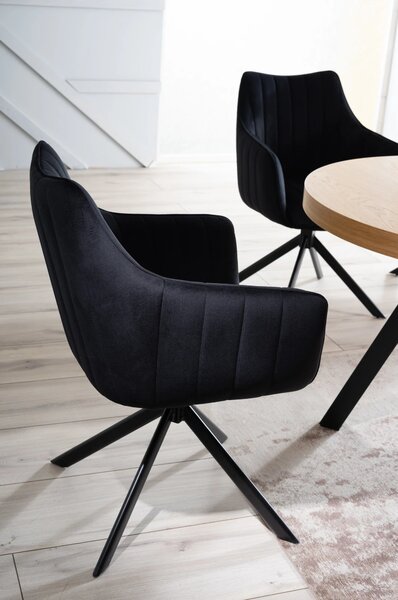 Scaun living rotativ AZALIA, negru, stofa catifelata/metal, 61x44x86 c