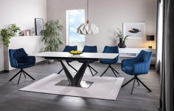 Scaun living rotativ AZALIA, albastru/negru, stofa catifelata/metal, 6