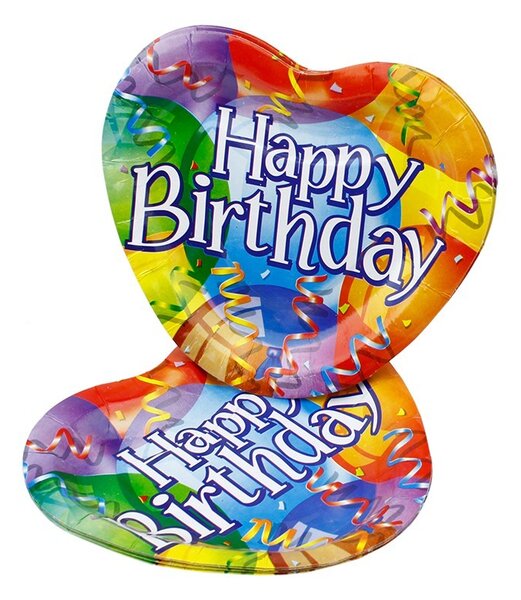 Farfurii carton Happy Birthday, forma inima 18.5x17.5cm, set 10 bucati