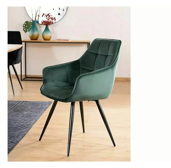 Scaun tapitat stofa catifelata LILIA, verde/negru, 59x45x90 cm