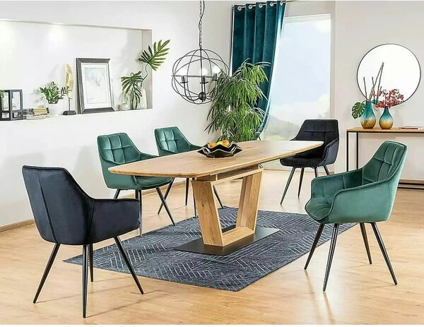 Scaun tapitat stofa catifelata LILIA, verde/negru, 59x45x90 cm