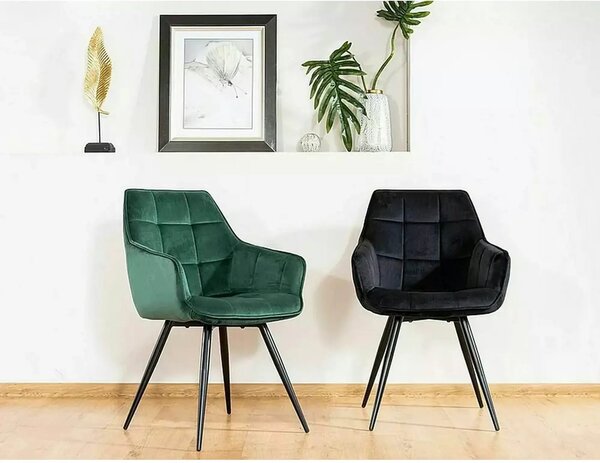 Scaun tapitat stofa catifelata LILIA, verde/negru, 59x45x90 cm