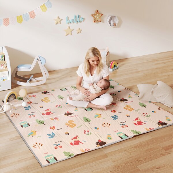 AIYAPLAY Covoraș pentru Copii 0-3 Ani cu Numere și Litere, Suprafață Impermeabilă, din XPE Multicolor, 176.5x148x1 cm | Aosom Romania