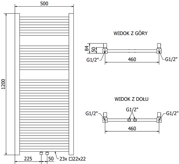Mexen Pluton, element electric de încălzire 1200x500 mm + tijă de încălzire 600 W, auriu lucios, W106-1200-500-2600-50