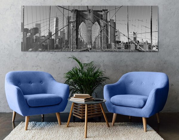 Tablou podul Manhattan în New York alb-negru