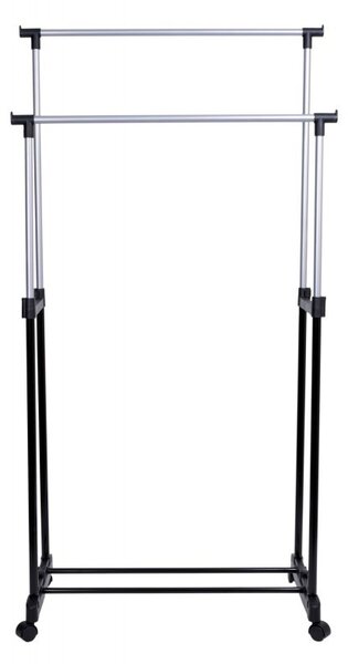 Suport dublu haine, stender umerase telescopic, inaltime 137 cm, otel cromat