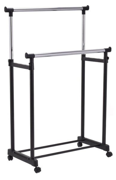 Suport dublu haine, stender umerase telescopic, inaltime 137 cm, otel cromat