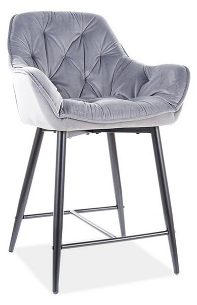 Scaun bar living CHERRY H-2, gri/negru mat, stofa catifelata/metal, 56