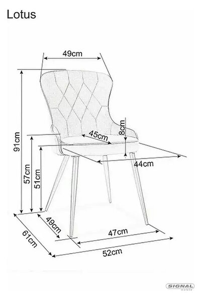 Scaun catifea dining Lotus, bej/negru, stofa/metal, 52x45x91 cm