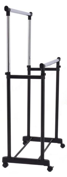 Suport dublu haine, stender umerase telescopic, inaltime 137 cm, otel cromat