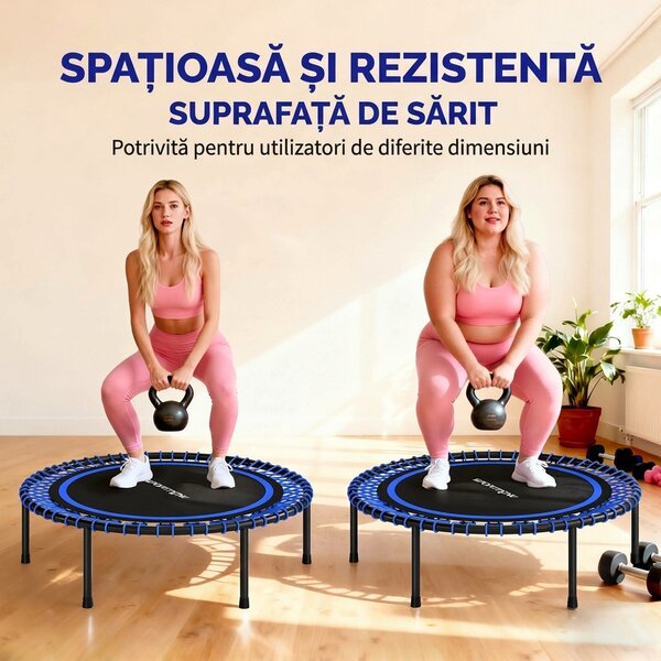 SPORTNOW Trambulină Elastică Fitness cu 36 de Corzi din Oțel și PP, Ø114x31 cm, Albastru | Aosom Romania