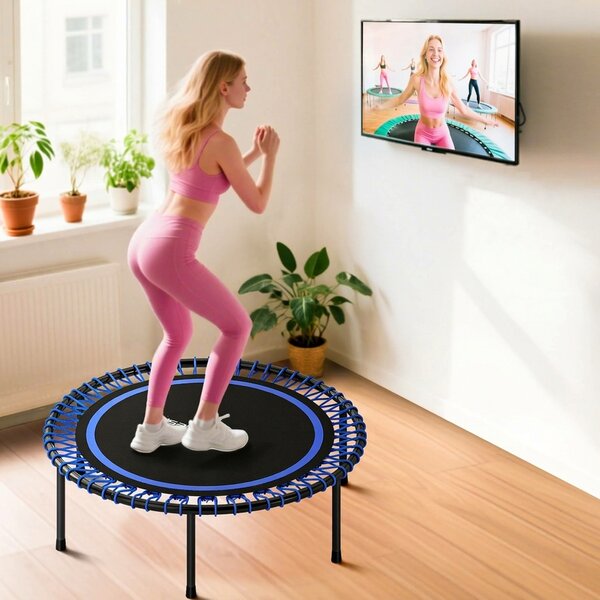SPORTNOW Trambulină Elastică Fitness cu 36 de Corzi din Oțel și PP, Ø114x31 cm, Albastru | Aosom Romania