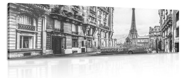 Tablou priveliște a Parisului dintr-o străduță simplă alb-negru
