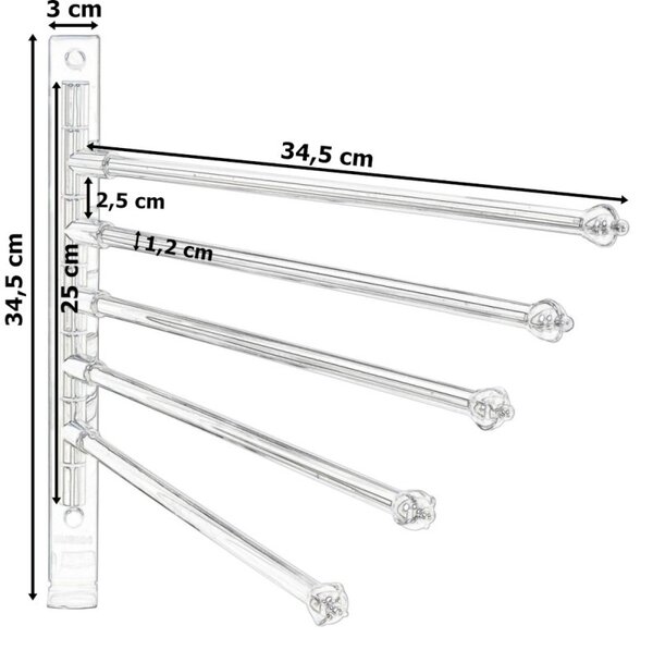 Suport vertical prosoape, 5 brate rotative, otel, carlig, accesorii montare