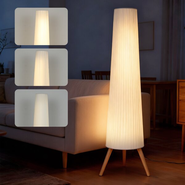 Lampă de podea HOMCOM cu trepied, întrerupător de picior și luminozitate reglabilă, 46x46x153 cm, albă | Aosom Romania