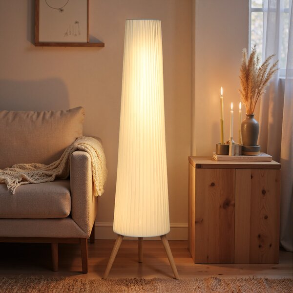 Lampă de podea HOMCOM cu trepied, întrerupător de picior și luminozitate reglabilă, 46x46x153 cm, albă | Aosom Romania