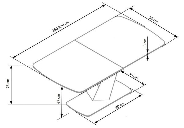 Masa extensibila MDF VINSTON, gri inchis/negru, 180/230x95x76 cm