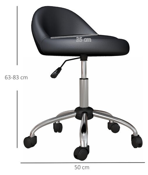 HOMCOM Scaun Salon Reglabil, Rotativ, Înălțime Ajustabilă, Piele PU, cu Roti, Negru | Aosom Romania