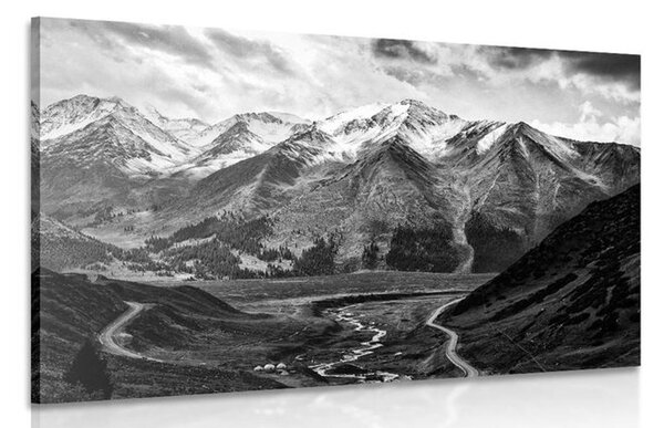 Tablou panoramă muntoasă alb-negru