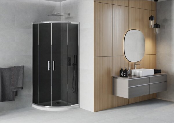 Mexen Rio, duș pătrat cu ușă glisantă 80 x 80 cm, sticlă gri 6 mm, profil crom + cadă de duș albă, 863-080-080-01-40-4110