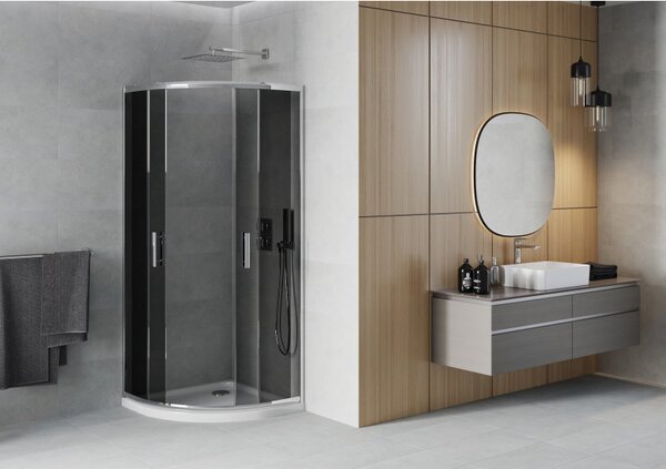 Mexen Rio, duș pătrat cu ușă glisantă 80 x 80 cm, sticlă gri 6 mm, profil crom + cadă de duș albă, 863-080-080-01-40-4110