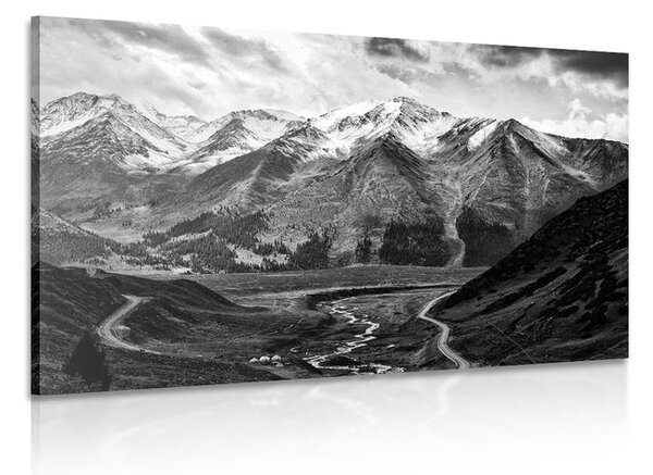 Tablou panoramă muntoasă alb-negru