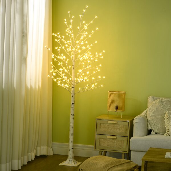 HOMCOM Brad de Mesteacăn cu 180 de Lumini LED Înălțime 180cm 3 Nivele de Luminozitate Alb | Aosom Romania