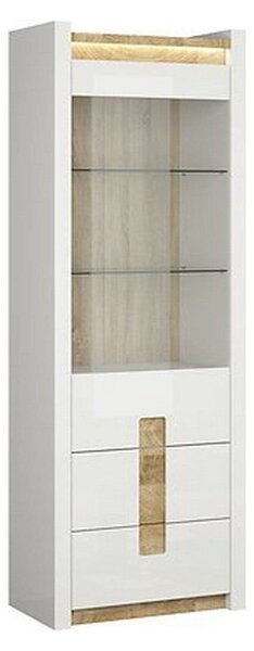 Vitrina ALAMEDA, alb/stejar deschis, PAL laminat, 72x42x202 cm
