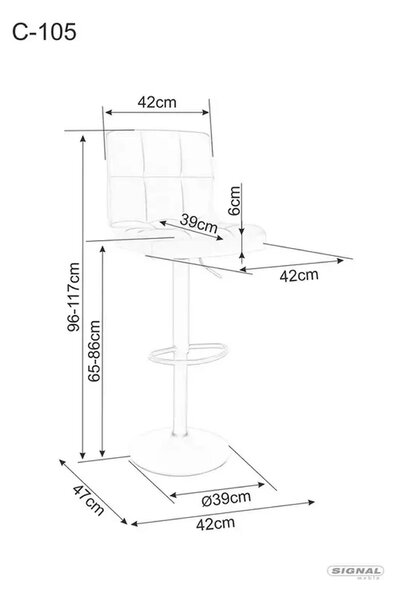 Scaun bar C105, verde/negru, stofa catifelata/metal, 42x39x96/117 cm