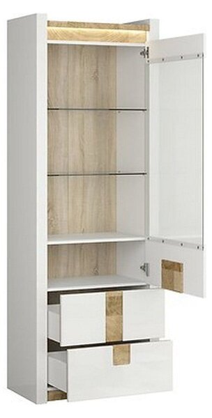 Vitrina ALAMEDA, alb/stejar deschis, PAL laminat, 72x42x202 cm