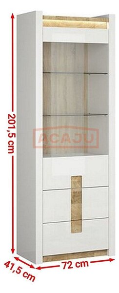 Vitrina ALAMEDA, alb/stejar deschis, PAL laminat, 72x42x202 cm