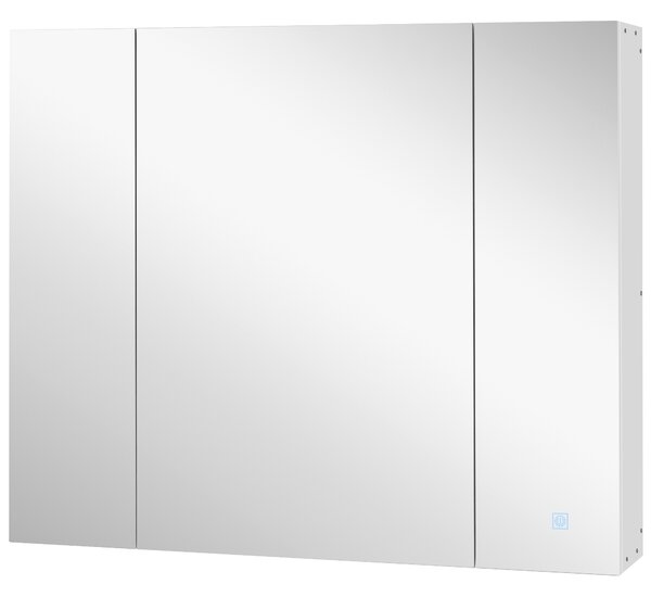 Kleankin Dulap de baie cu oglindă și lumină LED, 90x15x75 cm, uși soft-close, reglabil în 3 culori, rafturi ajustabile, întrerupător tactil, alb | Aosom Romania