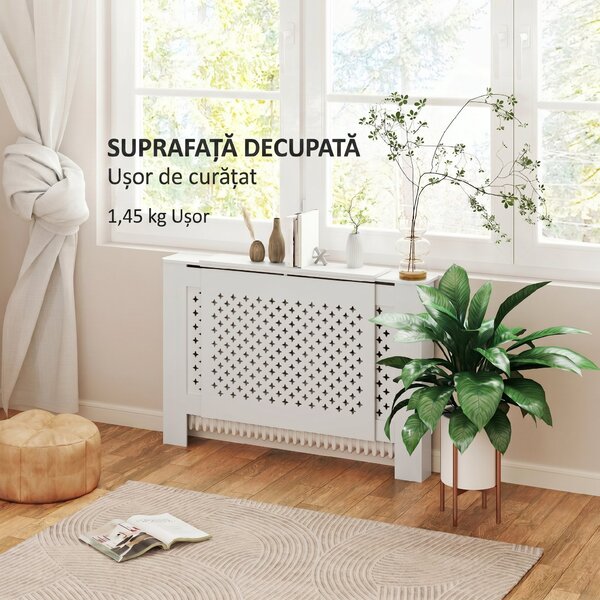 HOMCOM Mască pentru Calorifer cu Grilaj Încrucișat și Lungime Reglabilă, 136-200 x 21,5 x 91,7 cm, Alb | Aosom Romania
