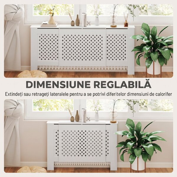 HOMCOM Mască pentru Calorifer cu Grilaj Încrucișat și Lungime Reglabilă, 136-200 x 21,5 x 91,7 cm, Alb | Aosom Romania