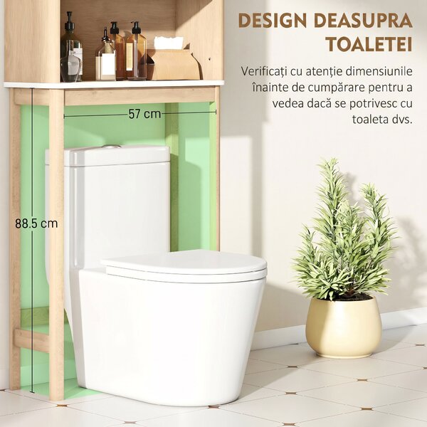 HOMCOM Dulap de Baie deasupra WC-ului cu 2 Uși și Raft Deschis, 66x25x168 cm, Stejar | Aosom Romania