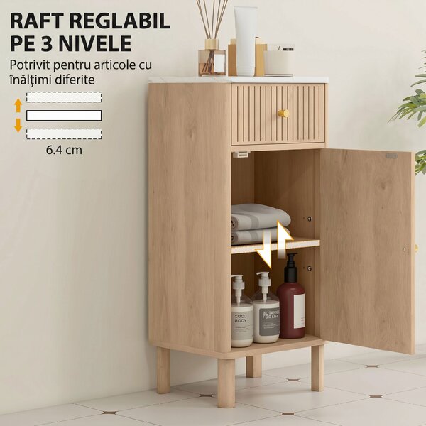Dulap de baie HOMCOM slim cu sertar și ușă, pentru sufragerie, salon, living, bucătărie, 36 x 30 x 80 cm, stejar | Aosom Romania