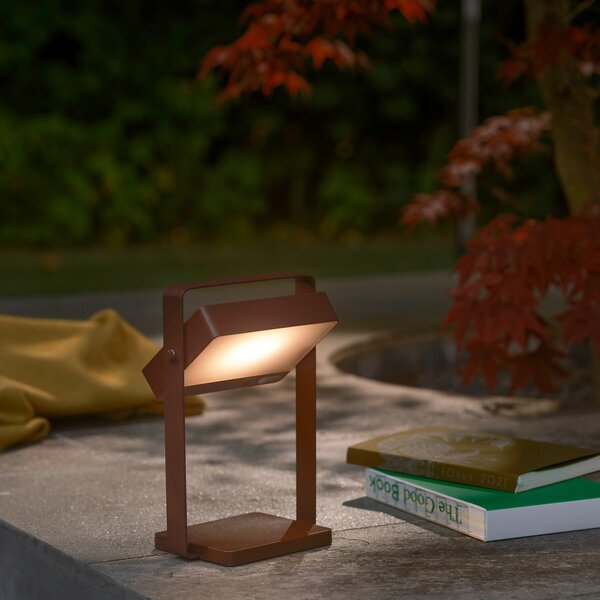 Nordlux Lampa de masă solară cu LED Saulio, maro, IP44, aluminiu, USB, baterie, reglabil, Maro / Rugină, Aluminiu, Modern