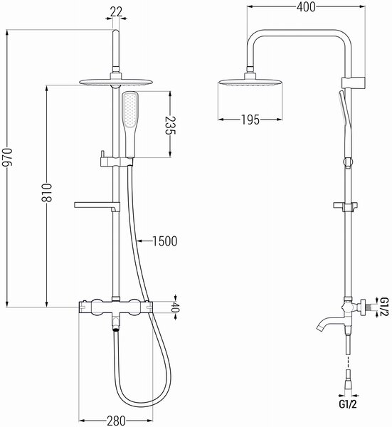 Set de duș Mexen KX49 cu robinet termostatic pentru baie, negru-auriu, 779004991-75