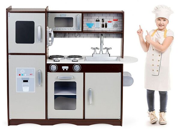Bucatarie pentru copii, utilata cu frigider, chiuveta, aragaz, cuptor cu microunde, telefon, 83x30x95 cm, MDF