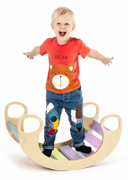 Balansoar rocker din lemn, placa de echilibru, multifunctional, multicolor