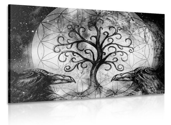 Tablou copacul magic al vieții alb-negru