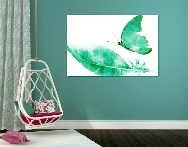 Tablou pană și fluture verde