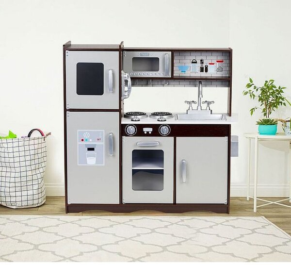 Bucatarie pentru copii, utilata cu frigider, chiuveta, aragaz, cuptor cu microunde, telefon, 83x30x95 cm, MDF