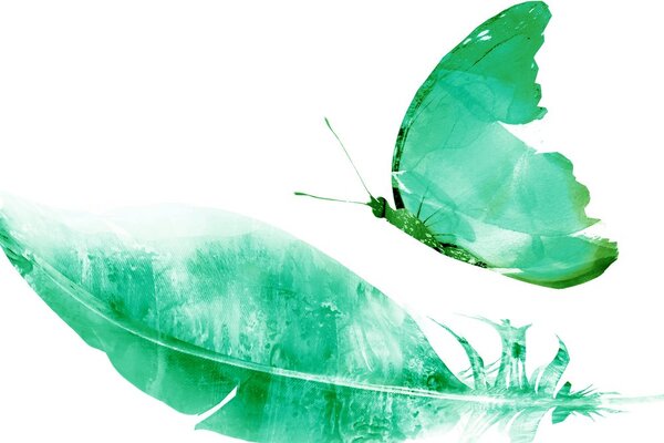 Tablou pană și fluture verde