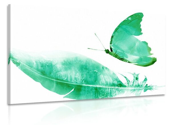 Tablou pană și fluture verde