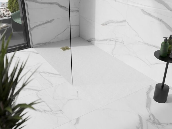 Mexen Stone+, cada dreptunghiulară din compozit mineral 160 x 80 cm, capac alb, auriu lucios, 44108016-G