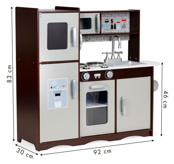 Bucatarie pentru copii, utilata cu frigider, chiuveta, aragaz, cuptor cu microunde, telefon, 83x30x95 cm, MDF