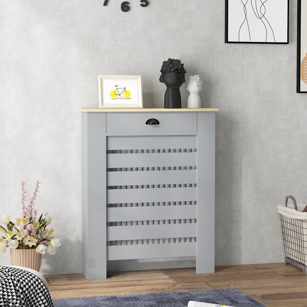 HOMCOM Copertură pentru Calorifer din MDF cu Sertar, 78x19x95.5 cm, Gri | Aosom Romania